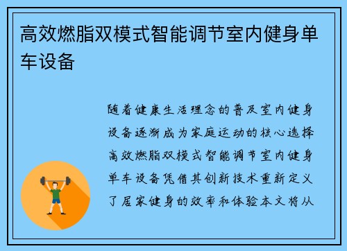 高效燃脂双模式智能调节室内健身单车设备