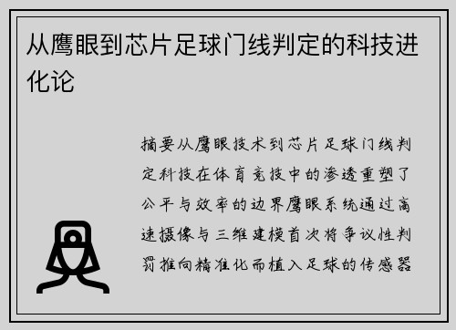 从鹰眼到芯片足球门线判定的科技进化论