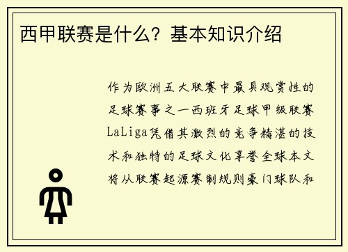 西甲联赛是什么？基本知识介绍